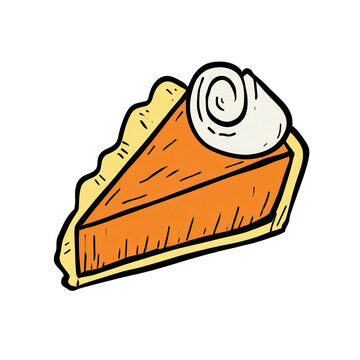 Pumpkin pie slice vector icon with whipped cream topping for autumn holiday food design