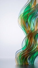 Fototapeta premium Swirling transparent layers of green and gold, creating an iridescent effect, representing fluidity, sophistication, and abstract art, perfect for modern design.