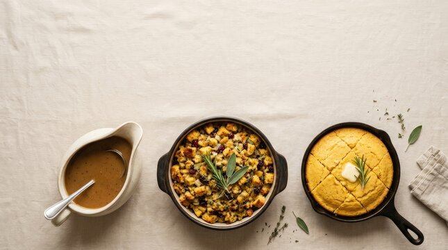 A delicious thanksgiving feast gravy stuffing and mashed potatoes classic comfort foods for a heartwarming holiday celebration with family and friends