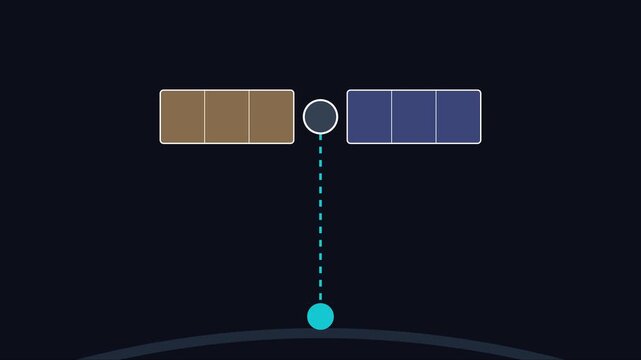 Minimalist satellite orbiting earth animation, digital space communication concept, flat loop 4k