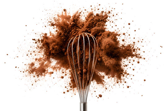 Cocoa Powder Cloud Bursting Around Whisk Isolated on Transparent Background PNG