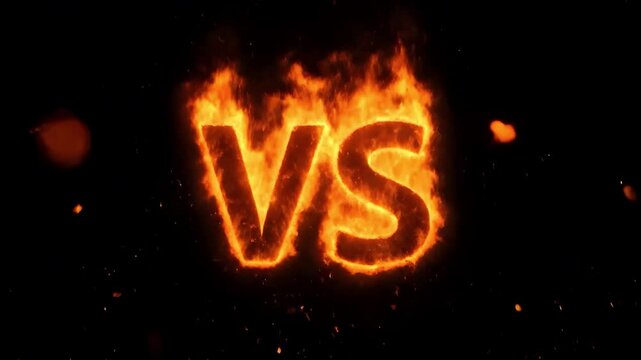 Versus letters glowing with orange sparks on black background