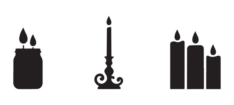 Set of black candle silhouettes with jar container candelabra and pillar styles for home decor.