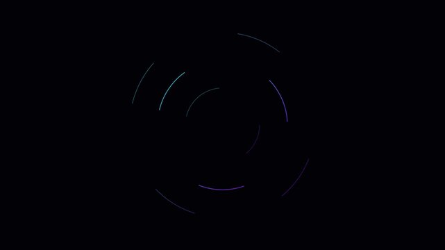 Minimalist neon circular loading animation with glowing gradient arcs 4k circle
