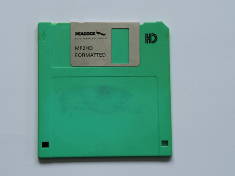 Germany, Paderborn, September 04. 2026, 3.5-inch floppy disk memory card in the MF2HD format from Peacock 