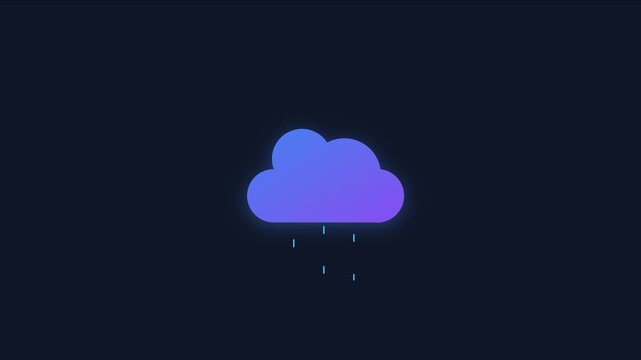 Minimalist neon rain cloud animation on dark 4k background, for weather apps, and digital ui