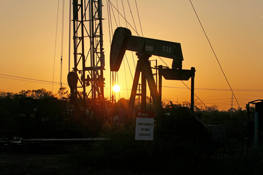 Lagunillas, Zulia, Venezuela. December 22, 2025. An oil pumping station is seen at dawn in an oil field belonging to the state-owned PDVSA. Photo: Jos&eacute; Bula Urrutia