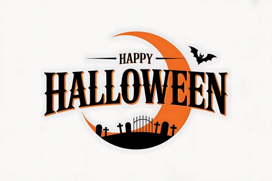 Happy halloween text with spooky silhouette of town and full moon background