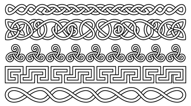 Collection of celtic knotwork borders and traditional geometric pattern dividers