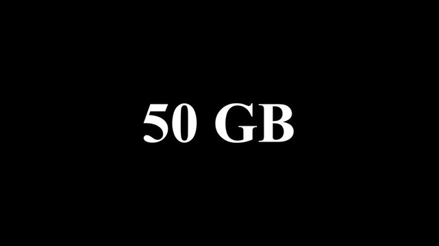 4K Smooth Storage Space Counter 0 MB to 100 GB Motion Graphic. Animated Storage Capacity Indicator 0-100GB with Alpha Channel.