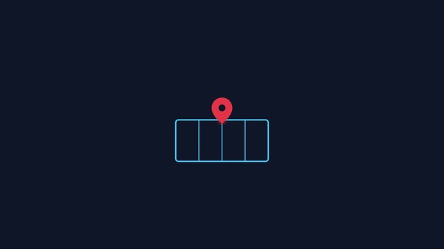 Minimalist map pin animation on grid for location tracking and navigation concepts 4k