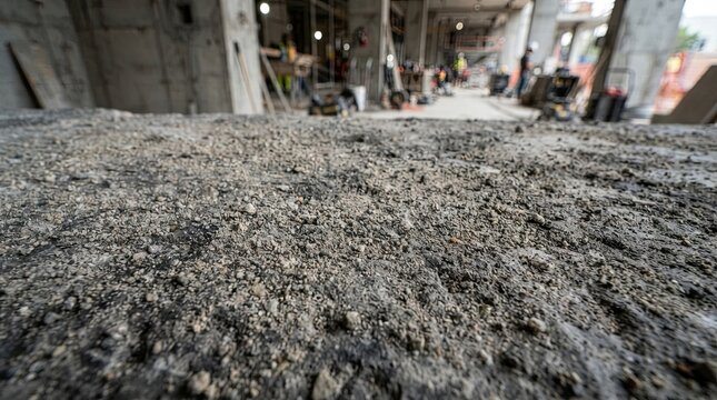 Rough concrete floor surface in an unfinished construction site