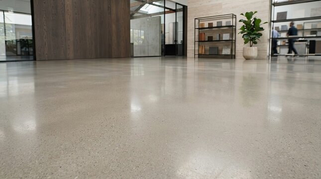 Polished concrete floor in a modern office interior
