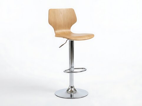 Modern wooden bar stool with chrome base on white background