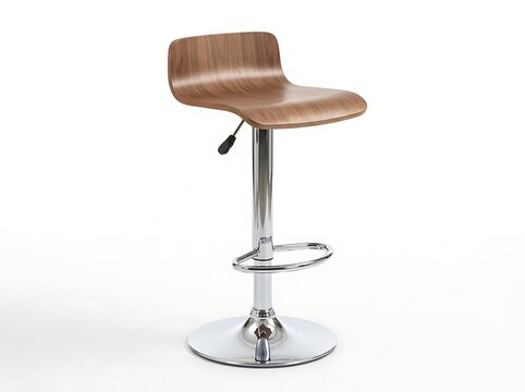 Modern wooden bar stool with chrome base on white background