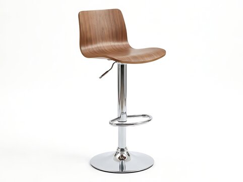 Modern wooden bar stool with chrome base on white background