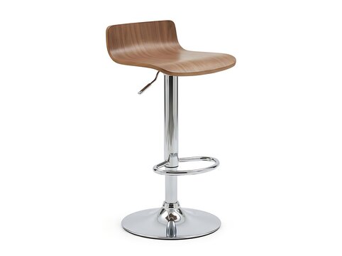Modern wooden bar stool with chrome base on white background