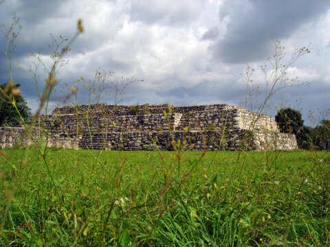 Mayan ruins of Dzibilchaltun with upcoming hurricane, Merida, Mexico.