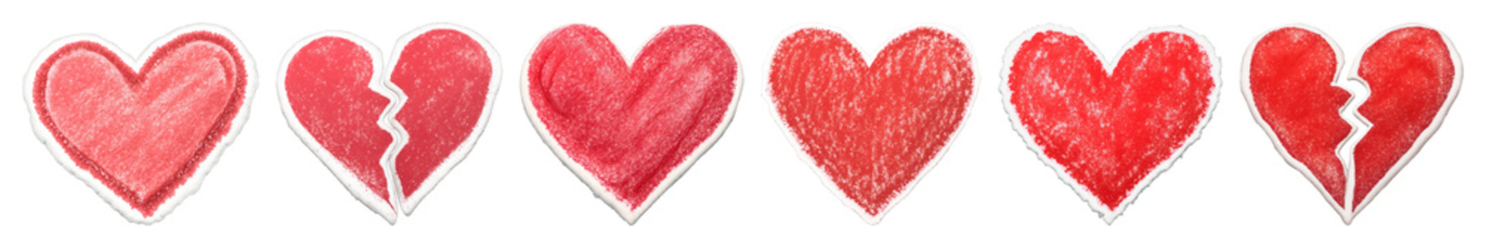 PNG Red hearts with broken designs on transparent background