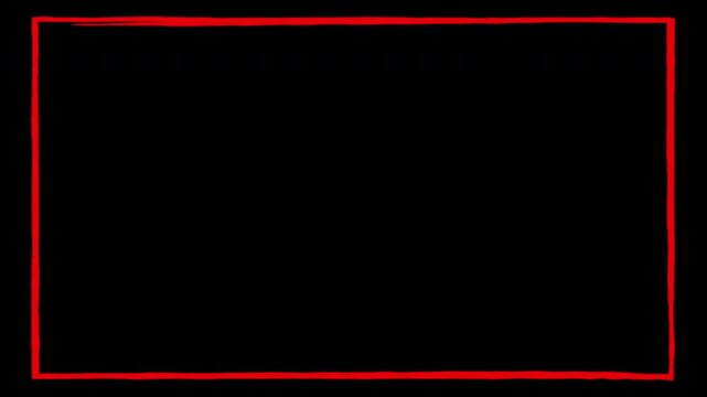 Hand drawn red square highlight marker animation on transparent background, rough rectangle outline overlay with alpha channel for video editing