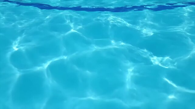 Blue swimming pool water surface rippling with sun reflections