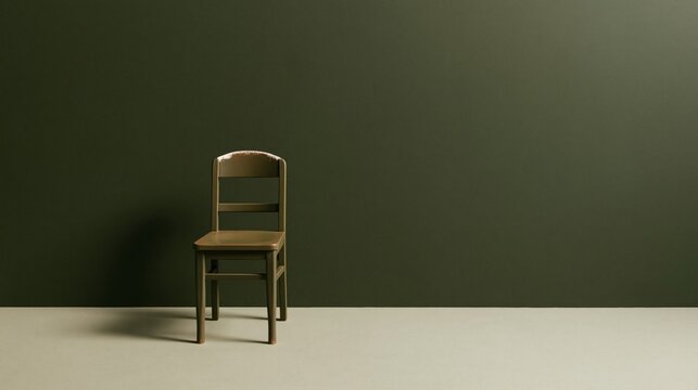 School chair in a pale green monochromatic setting, featuring scuffed edges and soft window light with generous copy space for bullying prevention themes