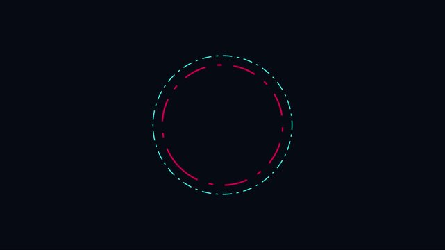 Minimalist circular loading spinner animation with neon dash lines on dark 4k background, circle progress