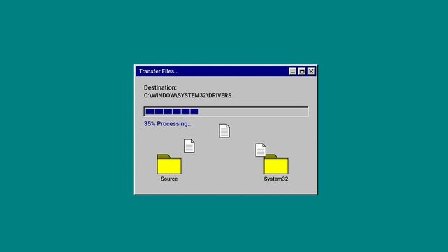 retro computer file transfer dialog box with loading progress bar