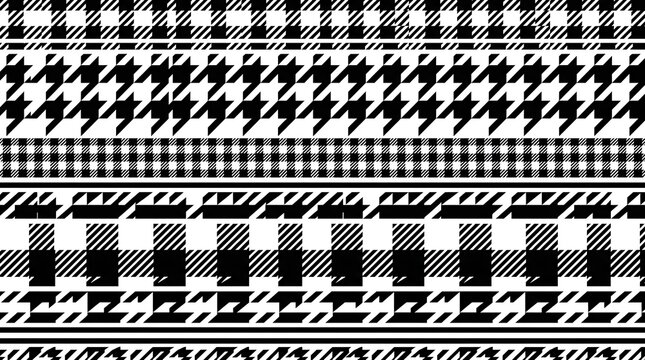 Collection of classic textile fabric pattern borders in monochrome