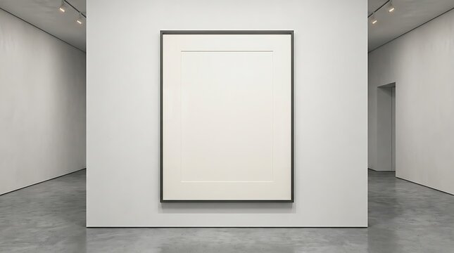 Blank square frame mockup on a white gallery wall for art display and interior design.