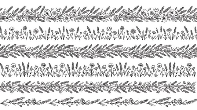 Set of floral nature inspired decorative dividers and borders with decorative