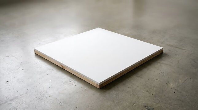 Blank white square board mockup on a grey concrete floor for design presentation