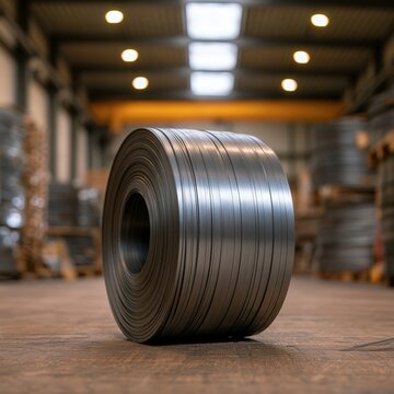 Metal coil in industrial warehouse setting