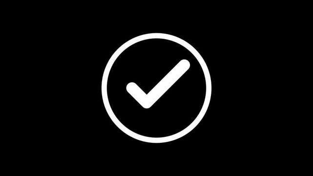 Animated white circle outline transformation into a completed checkmark symbol representing success and validation in this minimalist motion graphic video clip designed for modern digital interfaces