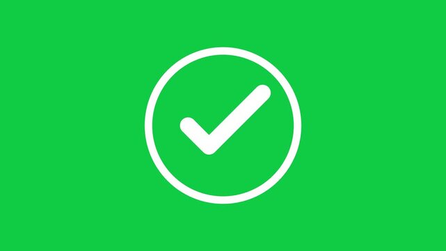 Loading circle transforming into a white checkmark icon on a solid bright green background for digital interface design motion graphic video animation web user experience