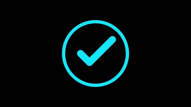 Loading status bar animation displaying a bright blue circular progress transition into a glowing checkmark symbol representing digital task completion within this sleek motion video footage