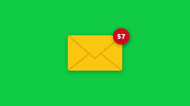 Yellow mail envelope icon floating in a looping animation sequence against a vibrant solid green background for digital communication and notification graphic design motion media project