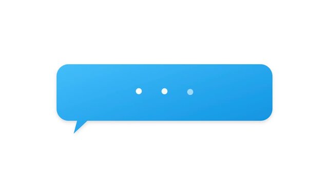 Blue speech bubble notification animation showing typing indicator dots reflecting a digital text message conversation exchange in this modern graphic motion design element for media projects