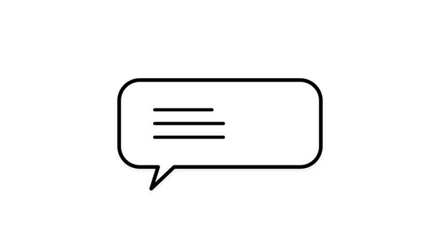 Animated speech bubble with dynamic writing lines pulsing rhythmically on a clean white background in this minimalist graphic motion footage for modern digital interface user communication