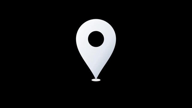 White location pin icon animation showing pulse motion against a clean dark background representing navigation technology or digital mapping services for mobile applications and travel websites