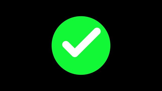 Green circular checkmark symbol appearing in a smooth digital animation sequence on a black background to signal successful task completion or verified status in motion footage