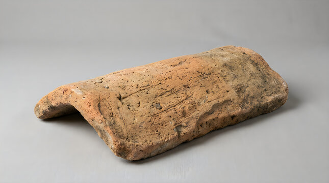 Curved Terracotta Roof Tile Fragment Weathered Clay Artifact For Architecture
