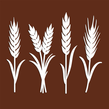 Paper cutting set with wheat stalks. Simple flat silhouette vector art in paper cut craft style.
