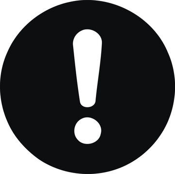 Simple black and white icon of an exclamation point inside a solid circle design