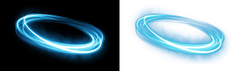 Blue glowing magic circle energy vortex on black and transparent background © Shopna
