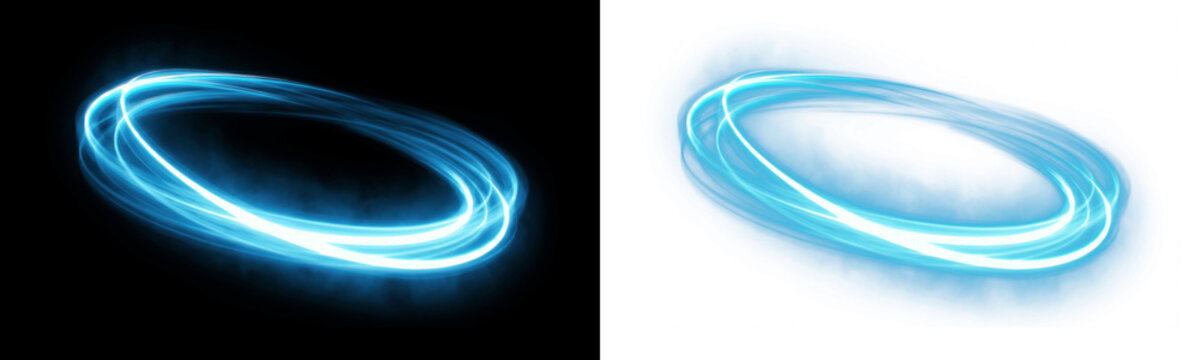 Blue glowing magic circle energy vortex on black and transparent background