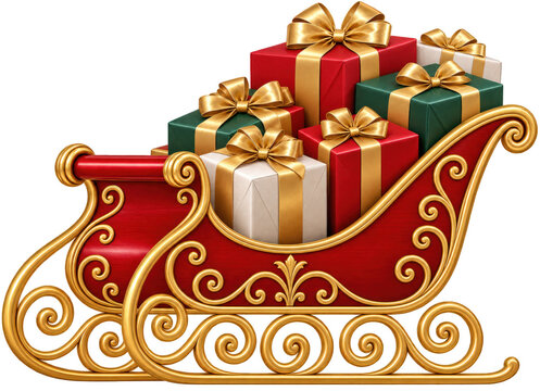 isolated illustration of Santa sleigh full of gift boxes