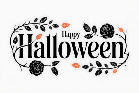 Elegant halloween typography with floral elements and dark rose accents for seasonal designs