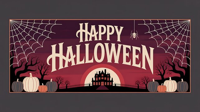 Festive halloween banner with spooky castle silhouette and glowing jackolanterns