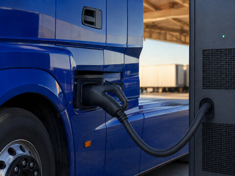 Megawatt Charging System Connector on Electric Semi Truck